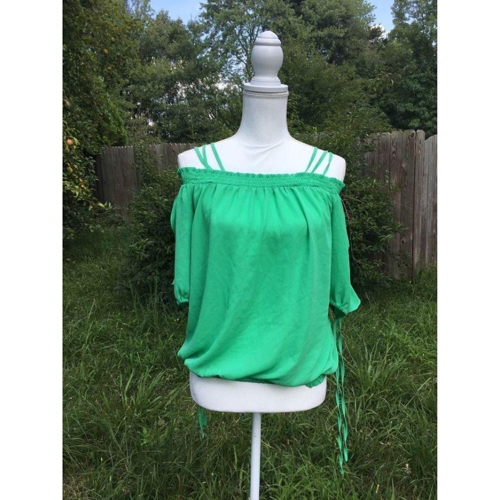 New York and Company Off Shoulder Business Casual Top Green